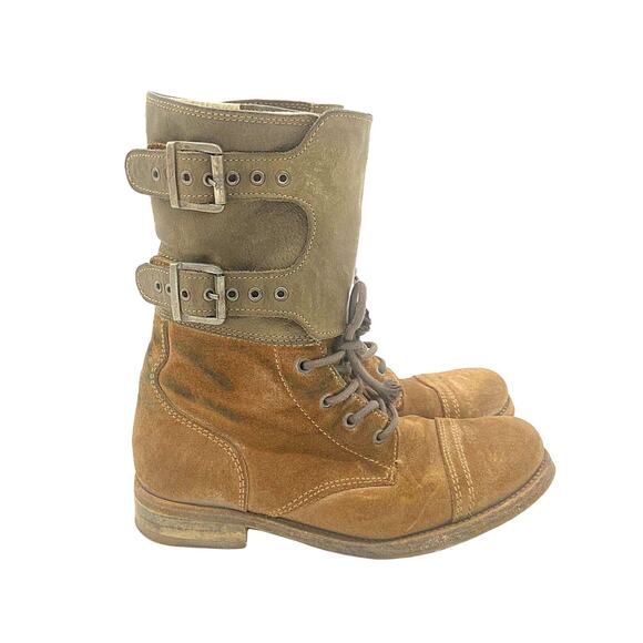 All Saints Shoes - All Saints Womens Demise Brown Leather Lace Up Buckle Military Boots Size US 6